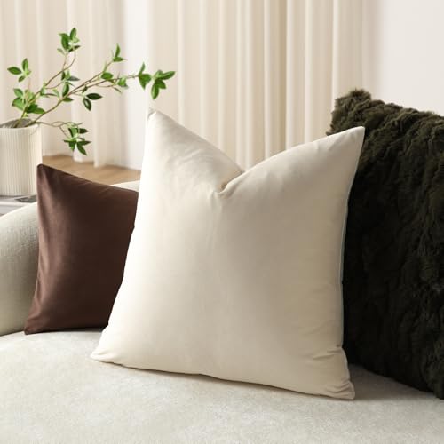 DEZENE Euro Sham Covers 26x26 Cream: Pack of 2 Cozy Soft Velvet Square Modern Luxury Decorative Throw Pillow Cases for Sofa Couch Living Room Bed Home Decor - color: Vanilla Ice, size: 26" x 26" (Pack of 2)