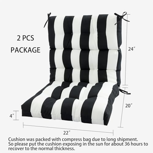 Magpie Fabrics Indoor Outdoor Tufted High Back Chair Cushion Set of 2, Waterproof All-Weather Deep Seating Rocking Chair Patio Chaise Lounge Sun Lounger Chair Cushions (Black White) - color: Black White