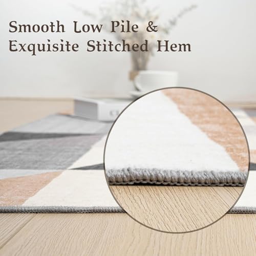 HOMFINE Washable Modern Area Rug - Geometric Style 5x7 Rugs for Living Room, Bedroom, Machine Washable Rug Soft Non Slip Non Shedding Area Rug - Grey Brown, 5'x7' - color: Grey/Brown, size: 5' x 6' (Rectangular)