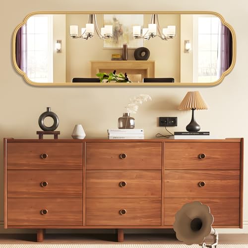 Ferytange 48"x16" Gold Door Mirror Full Length Over The Door with Non-Rusting Metal Frame, Modern Full Body Mirror Bedroom Closet Bathroom - color: Gold, size: 48"L x 16"W