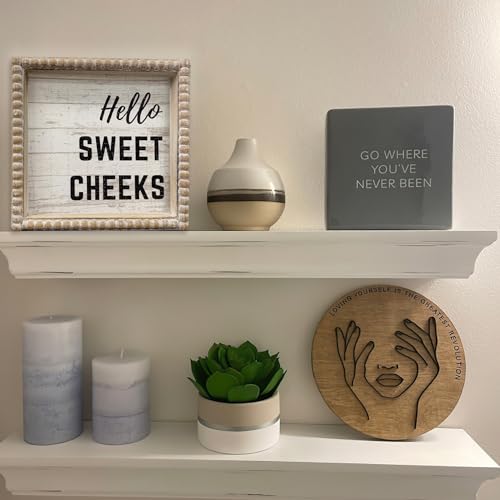 Boho Farmhouse Wooden Framed Bathroom Decor Signs, Funny Restroom Decorative Plaque Small Cute, Toilet Rules Shelf Decoration (Hello Sweet Cheeks) - color: Hello Sweet Cheeks