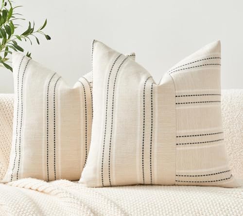 Throw Pillow Covers Set of 2 20x20 Inch Striped Pillow Covers, Soft Decorative Cotton Neutral Grey Textured Case for Couch Sofa Bed Living Room, Home Modern Farmhouse Cute Decor - color: Grey, size: 20" x 20" (Pack of 2)