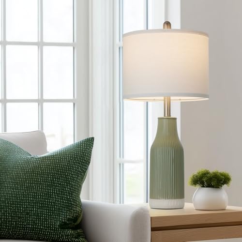 24.5" Ceramic Table Lamps Set of 2 for Bedroom, Sage Green Table Lamps for Living Room End Table, Small Farmhouse Bedside Lamps for Nightstands (2 LED Bulbs Included) - color: Sage Green - 24.5"H