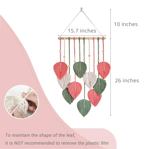 TUDRUKU Macrame Wall Hanging, Pink Leaf Boho Wall Decor, 15.7 x 36 in - color: Pink