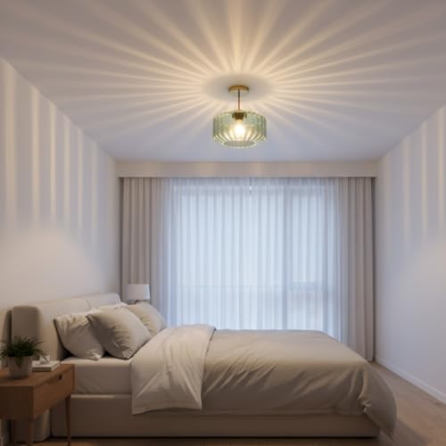Sage Green Ribbed Glass Semi-Flush Mount Ceiling Light, 11.02" Modern Close to Ceiling Lamp, Gold Ceiling Light Fixture for Kitchen Bathroom Hallway - color: Mint Green, 1-Light