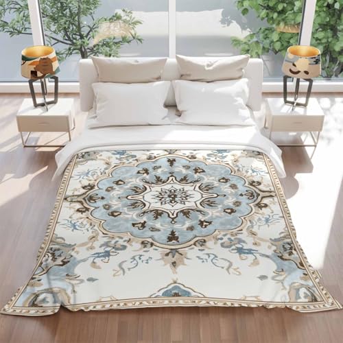 Boho Throw Blanket for Couch Gifts for Women Ethnic Aztec Southwest Neutral Aesthetic Motifs Flannel Cozy Soft Thick Blankets Warm Plush Fleece Blanket for Bed Sofa 50" x 60" - size: 50" x 60"