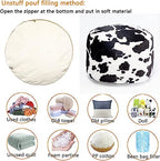 Asuprui Pouf Ottoman Unstuffed, Faux Rabbit Fur Cover, No Filler, 18" Round, Black and White - color: Black Cow Printed