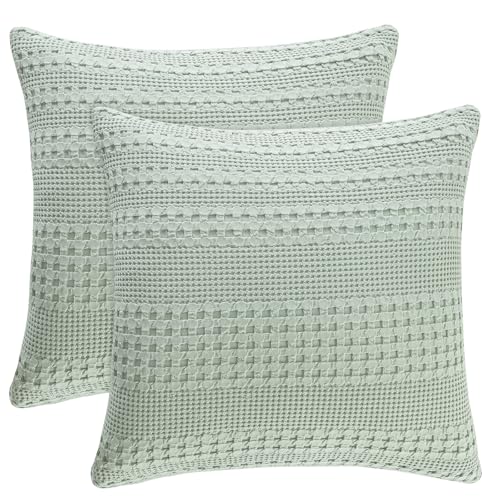 PHF 100% Cotton Waffle Weave Pillow Covers 24" x 24", 2 Pack Luxury Square Shell for Elegant Home Decor, No Filling, Luxury Aesthetic Soft Pillow Covers for Bed, Mint Green - color: Mint Green, size: 24" x 24" (Pack of 2)
