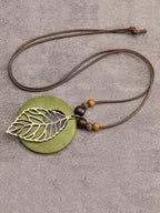 Leather Necklace for Women Long Boho Pendant Hippie Choker Necklace Bohemian Layered Leather Rope Wooden Jewelry Gifts - style: Leather Leaf Necklace