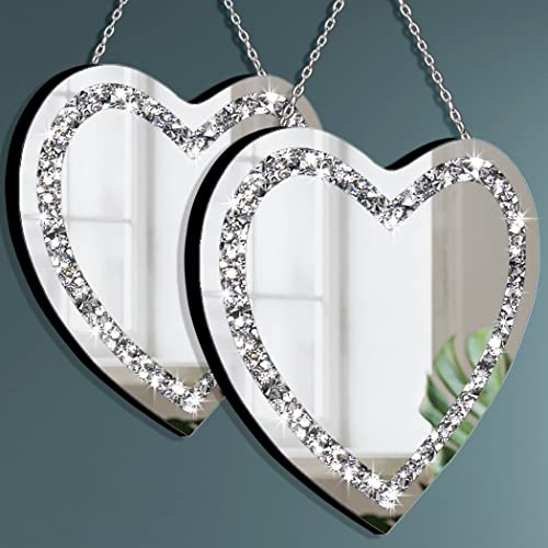 DMDFIRST Heart Shaped Silver Glass Mirror 2 Pack 12x12inch Crystal Crush Diamond Decor Chain Mirror for Wall Decoration - size: 2 PACK 12x12 inch