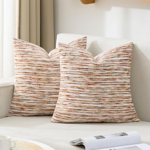Boho Pillow Covers 18x18 Set of 2 Geometric & Striped Pillow Covers-Hand-Tufted Textured Pillowcases-Farmhouse Linen Decorative Throw Pillows for Sofa, Couch, Bed, Chair, Living Room, Rust - color: Rust