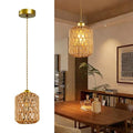 Hand-Woven Hemp Rope Pendant Light, Shell-Shaped Boho Ceiling Lamp with Adjustable Height, E26 Base, Gold Finish, 6 Inch Diameter for Living Room/Bedroom/Dining Areas, cafes & entryways - color: 6”drum-shaped