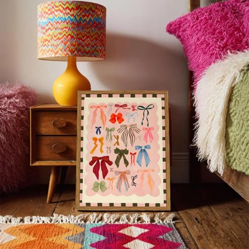 Framed Pink Wall Art, Coquette Colorful Bow Pictures Wall Decor, Trendy Preppy Paintings Canvas Prints Girly Home Decor Aesthetic for Girls Living Room Bedroom Dorm 12x16 inch - color: Colorful Bow, size: 16"L x 12"W