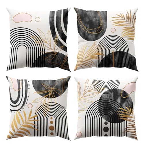 Black and Pink Pillows Boho Pillow Covers 20x20 Tropical Leaf Throw Pillows Mid Century Modern Couch Pillows for Living Room Set of 4 Geometric Bohemian Couch Covers - color: Blackboho, size: 20" x 20" (Pack of 4)