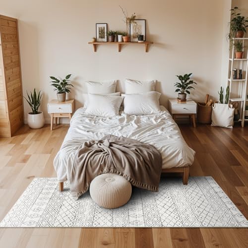 BVVYOO Hallway Runner Rug Moroccan 2'x6' Geo Grey | Washable, Non-slip Backing, Soft Thin Low Pile Texture,Ideal for Front Door Entry, Bedroom, Living Room - color: Geo Grey, size: 2' x 6' (Rectangular)