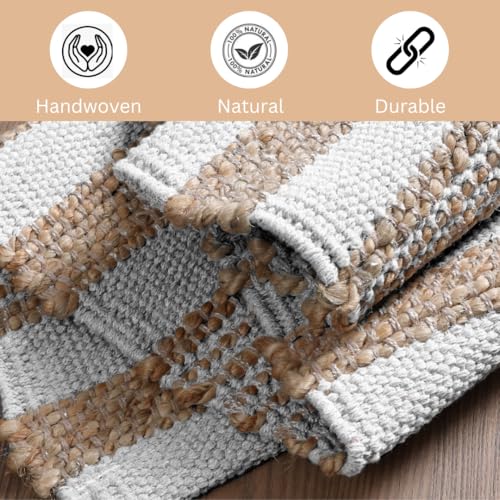Area Rug Farmhouse 2x3 Feet - Hand Woven Jute Cotton Rug Bohemian Rustic Vintage - Non Slip Floor Rug for Bedroom Living Room Kitchen Dorm Entryway Hallway - Area Rug Natural White - color: Natural White, size: 2'x3'