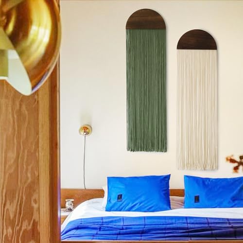 Flber 2 Pcs Macrame Wall Hanging Boho Decor Wall Tapestry Handmade Round Tassel 13.7" W x 51" L For Living Room Bedroom Headboard Decor - color: Ivory and Green