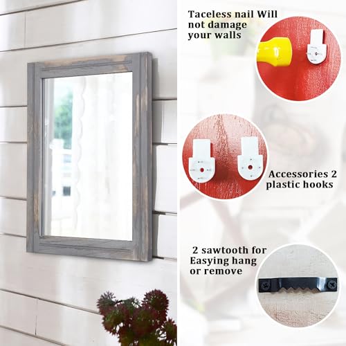 AAZZKANG Wood Framed Mirror Rectangular Rustic Wall Mirrors Decorative Small for Farmhouse Bathroom Living Room Bedroom Grey - color: Rustic Grey, size: 16"L x 12"W