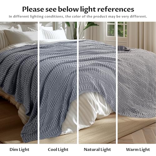 Cooling Cotton Waffle Weave Throw Blanket - Lightweight Breathable Blanket of 50% Rayon Derived from Bamboo for Hot Sleepers, Summer Throws for Couch Bed Sofa, Light Blue, 50"x60"