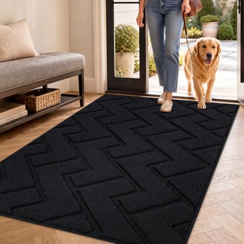 hicorfe Front Door Mat Outside Entrance,36"x59" Absorbent Muddy Dirt Resist Welcome Door Mats Outdoor Indoor,Stain and Fade Resistant,Non Slip Backing Entry Mat Doormat for Entryway(Black) - color: Black, size: 59" x 36" (Rectangular)