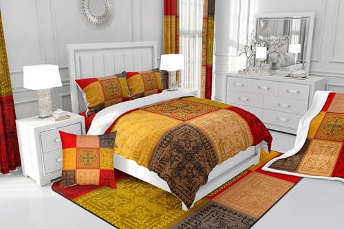 Feelyou Boho Fleece Throw Blanket Twin 60"x80" Vintage Aztec Print Plush Sherpa Blanket Southwesten Bohemia Orange Yellow Room Decor - color: Orange Yellow, size: Twin