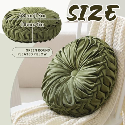 Drydiet 1 Pcs Round Throw Velvet Pillows Decorative Pleated Throw Pillows Diameter Accent Pumpkin Boho Chair Cushion for Couch Sofa Home Decoration (Dark Olive Green,15'') - color: Dark Olive Green, size: 15''