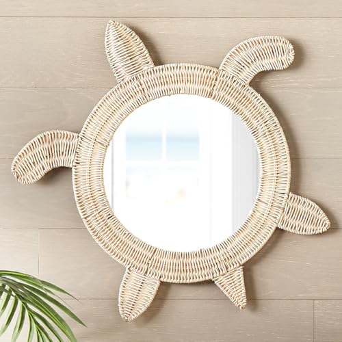 BLACK FOREST DECOR Wicker Sea Turtle Mirror, Decorative Accent, 24" W x 5 1/2" D x 24" H
