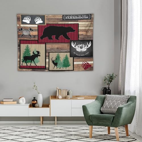 ZhiRain Rustic Cabin Lodge Tapestry Wall Hanging Bear Deer Country Hunting Wild Animal Black Bear Adventure Tapestries Home Decor for Living Room Bedroom Farmhouse Apartment Dorm 30"x40" - color: Cabin-19, size: 30"L x 40"W