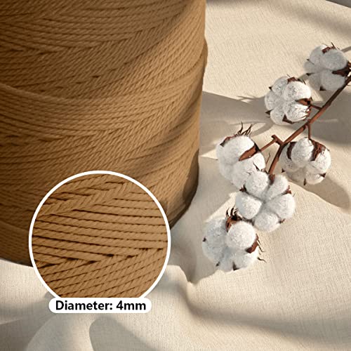 Macrame Cotton Cord 4mm x 547yds, ZUEXT Natural Handmade Caramel Braided Cords 4 Strands Knitted Rope String for Craft Wall Hanging Weaving Tapestry Dream Catchers Hanger DIY Gift (500m) - color: Caramel, style: 4mm x 500m