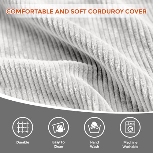 Round Pouf Ottoman Foot Rest, Pre-Stuffed Footrest Ottoman with Odorless Shredded Memory Foam, Soft Corduroy Floor Pouf for Living Room, Bedroom, Cozy Home Decor, Grey - color: Grey, size: 20"D x 20"W x 15"H