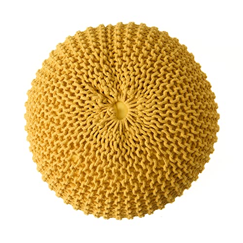Nahunta Knitted Round Pouf - Cotton - Yellow - color: Yellow