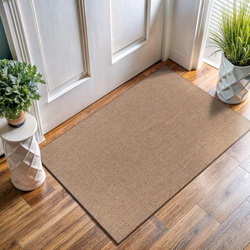 Easy Jute Door Mat 2x3 Indoor Outdoor Natural Rugs Solid Fiber Rug Woven Area Rug Boho Easy Clean Inside Carpet for Living Room Bedroom Dining Room Hallway or Outdoor Patio Porch (2 X 3 Natural) - color: Natural/Beige, size: 2' x 3' (Rectangular)