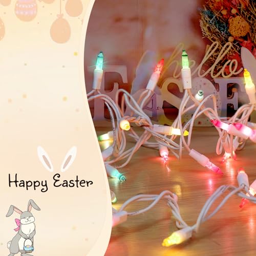 100LIGHTS Multi Easter Mini String Lights，Connectors Christmas Decorative Lights 19.6 UL Certified Waterproof for Easter Home Garden Holiday Christmas Tree Party Patio Wedding - color: White Wire Multi-Colored, size: 100 COUNT-1PACK