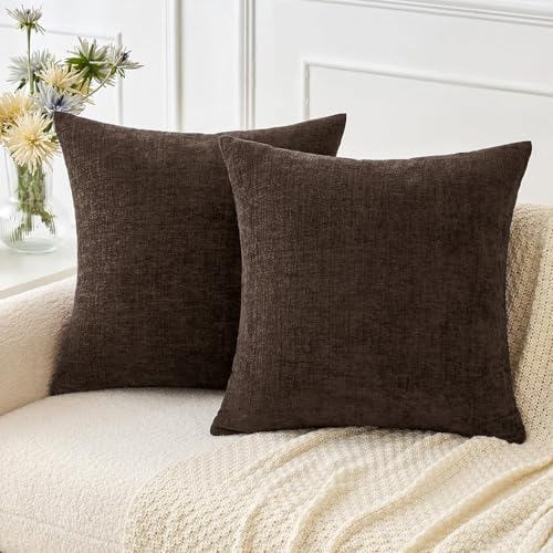 MIULEE Pack of 2 Dark Brown Throw Pillow Covers 16x16 Inch Soft Chenille Pillow Covers for Sofa Living Room Couch Solid Dyed Cases - color: Dark Brown, size: 16" x 16" (Pack of 2)