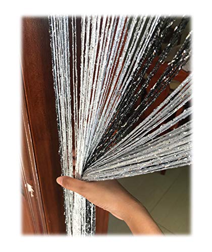 1x2 M Door String Curtain Rare Flat Thread Fringe Window Panel Room Divider Cute Strip Tassel for Wedding Coffee House Restaurant Parts (Black & Grey) - color: Black & Gray