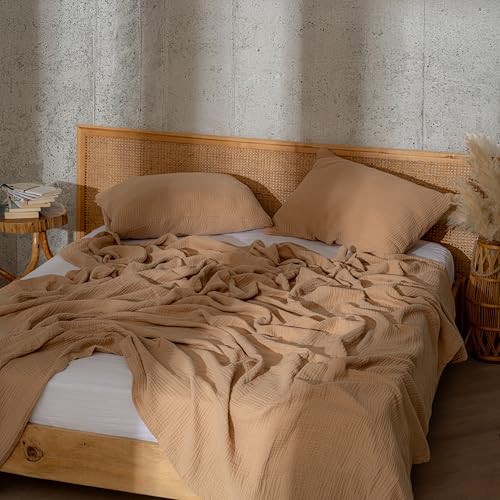 Muslin Blanket - Pure 100% Turkish Cotton Airy Soft Light Versatile Gauze Throw Blanket for Bed, Couch, Sofa (Beige, Twin XL Size (71" x 95" inch)) - color: Beige, size: Twin XL Size ( 71" x 95" inch )