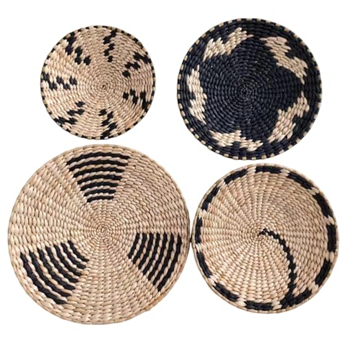 Wicker Wall Basket 4Pcs 8in/10in/12in Round Wall Basket Decor Boho Woven Wicker Hanging Decorative Ideal for Home Office Club Party