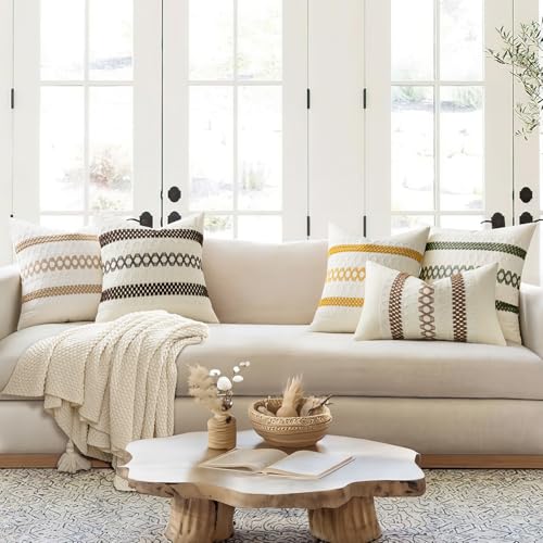 MIULEE Set of 2 Dark Brown Boho Decorative Pillow Covers 18x18 Inch Farmhouse Rustic Couch Throw Pillows Modern Spring Cotton Cushion Covers Retro Cute Macrame Woven Home Decor for Bed Sofa Chair - color: Dark Brown, size: 18" x 18" (Pack of 2)