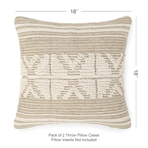 · REDEARTH · Handmade Boho Throw Pillow Covers - Bohemian Chic Farmhouse Style - Accent Woven Indoor and Covered Patio Pillow Cushion Cases for Couch, Bed, Chair, Sofa, Benches – Set of 2-18"x18" - - color: Rustic Elegance Natural, size: 18" x 18" (Pack o