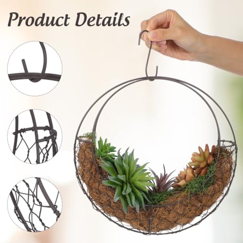 Angoily Moon Shape Wire Wreath Hanging Basket 11.02 Inch S Shape Plant Holder for Indoor Outdoor Patio Garden Succulents Flowers Decor