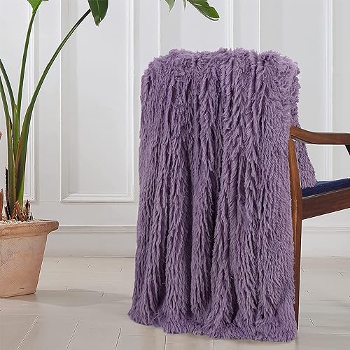 Tuddrom Decorative Extra Soft Fuzzy Faux Fur Throw Blanket 50" x 60",Solid Reversible Long Hair Shaggy Blanket,Fluffy Plush Comfy Microfiber Fleece Blanket for Couch Sofa Bedroom,Patrican Purple - color: Patrican Purple, size: Throw-50" x 60"