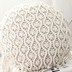 Boho Cushion Covers Hand Woven Pillowcase Round Shape Pillow Cover with Tassel Macrame for Bed Couch Car Home Decor Cream
