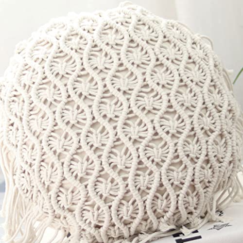 Boho Cushion Covers Hand Woven Pillowcase Round Shape Pillow Cover with Tassel Macrame for Bed Couch Car Home Decor Cream