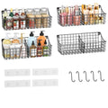 4 Pack EXTRA LARGE Hanging Wall Mount Storage Baskets With Divider, Metal Wire Basket With 4 Strong Adhesive Hooks +5 S Hooks,Organizing Wall Shelf for Home Kitchen Bathroom Pantry Garage RV, Black - size: 16.14''L x 6.06''Wx 5.91'' H- With Divider-4Pack