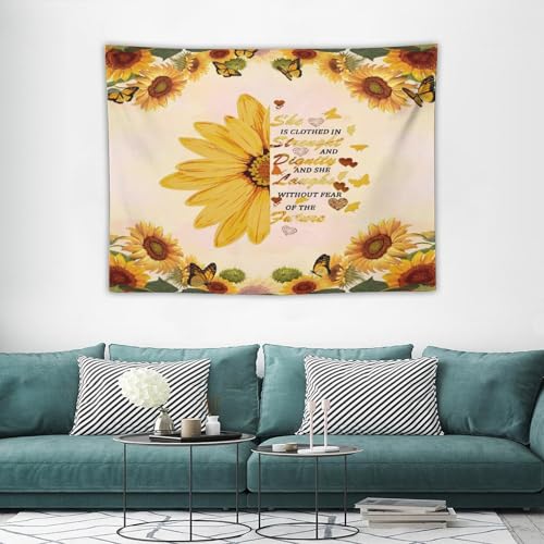 Sunflower Tapestry,Yellow Floral and Butterfly Tapestry for Bedroom,Nature Landscape Tapestry Wall Hanging for Living Room Dorm Home Decor,40"x30" - color: Sunflower-10, size: W40xL30in