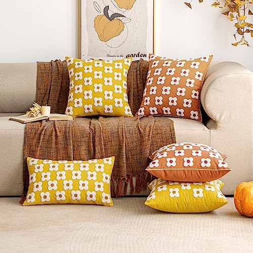 EMEMA Fall Yellow Decorative Throw Pillow Covers 12x20 Inch Set of 2 Sun Flower Jacquard Daisy Cute Pillowcase Cushion Case Rectangle for Couch Sofa Bed Living Room Bedroom - color: A-yellow, size: 20" x 12" (Pack of 2)