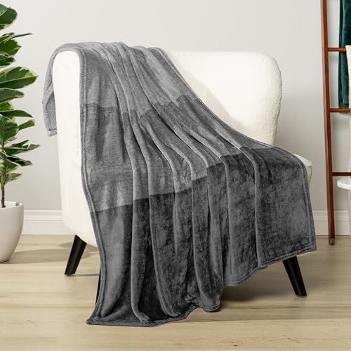 PAVILIA Gray Ombre Fleece Throw Blanket for Couch Sofa Bed, 60x80 Twin - color: Gradient - Charcoal, size: 60 x 80 Inches - Twin