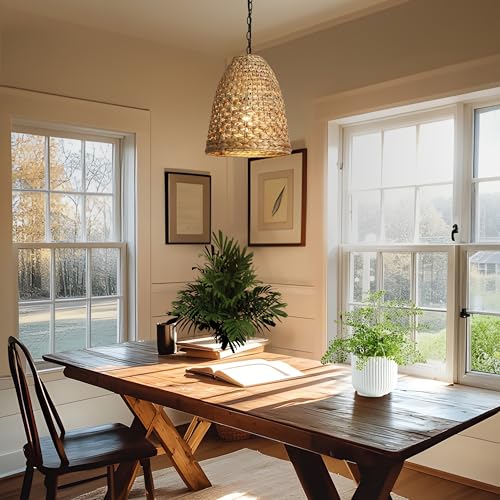 KSANA Boho Rattan Pendant Light, 1-Light Handwoven Wicker Hanging Light, 13" Natural Farmhouse Pendant for Kitchen Island, Dining Room & Entryway - size: 13"