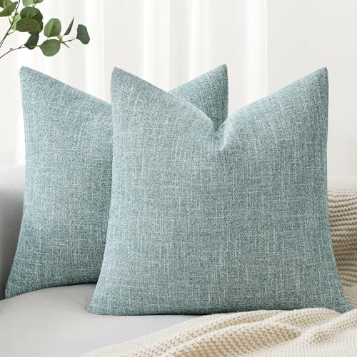 MIULEE Pack of 2 Decorative Linen Burlap Coastal Pillow Covers Farmhouse Boho Accent Pillowcases for Sofa Car Couch Bedroom Living Room Decor 18x18 Inch Teal - color: Teal, size: 18" x 18" (Pack of 2)