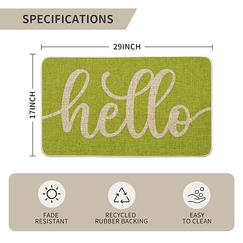 Artoid Mode Green Hello Spring Doormat, Summer Home Decor Low-Profile Switch Rug Door Mat Floor Mat for Indoor Outdoor 17x29 Inch - color: Green, size: 17" x 29"